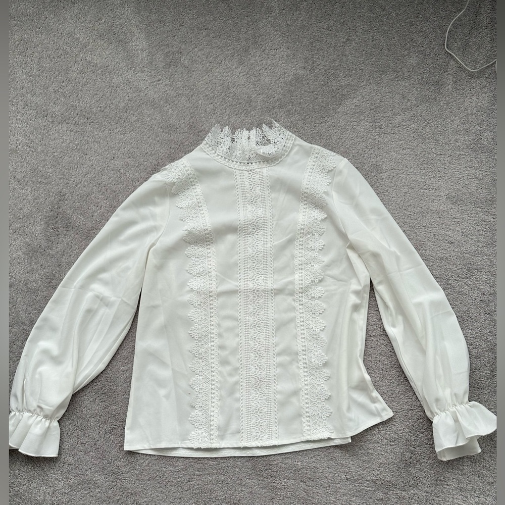 BRAND NEW - High Neck Blouse with Eyelet Lace Detail